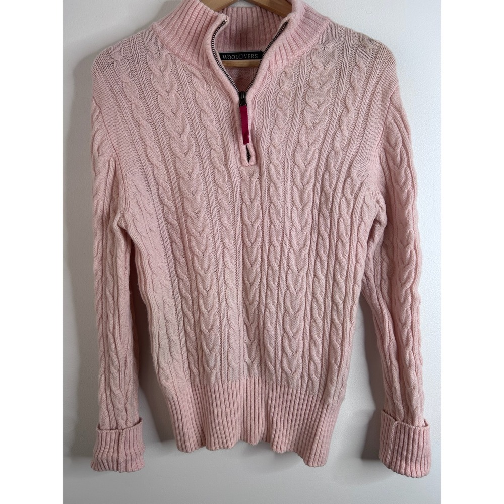 Woolovers Pink 100% Pure New Wool Cable Knit Quarter Zip Sweater‎ Womens Small
